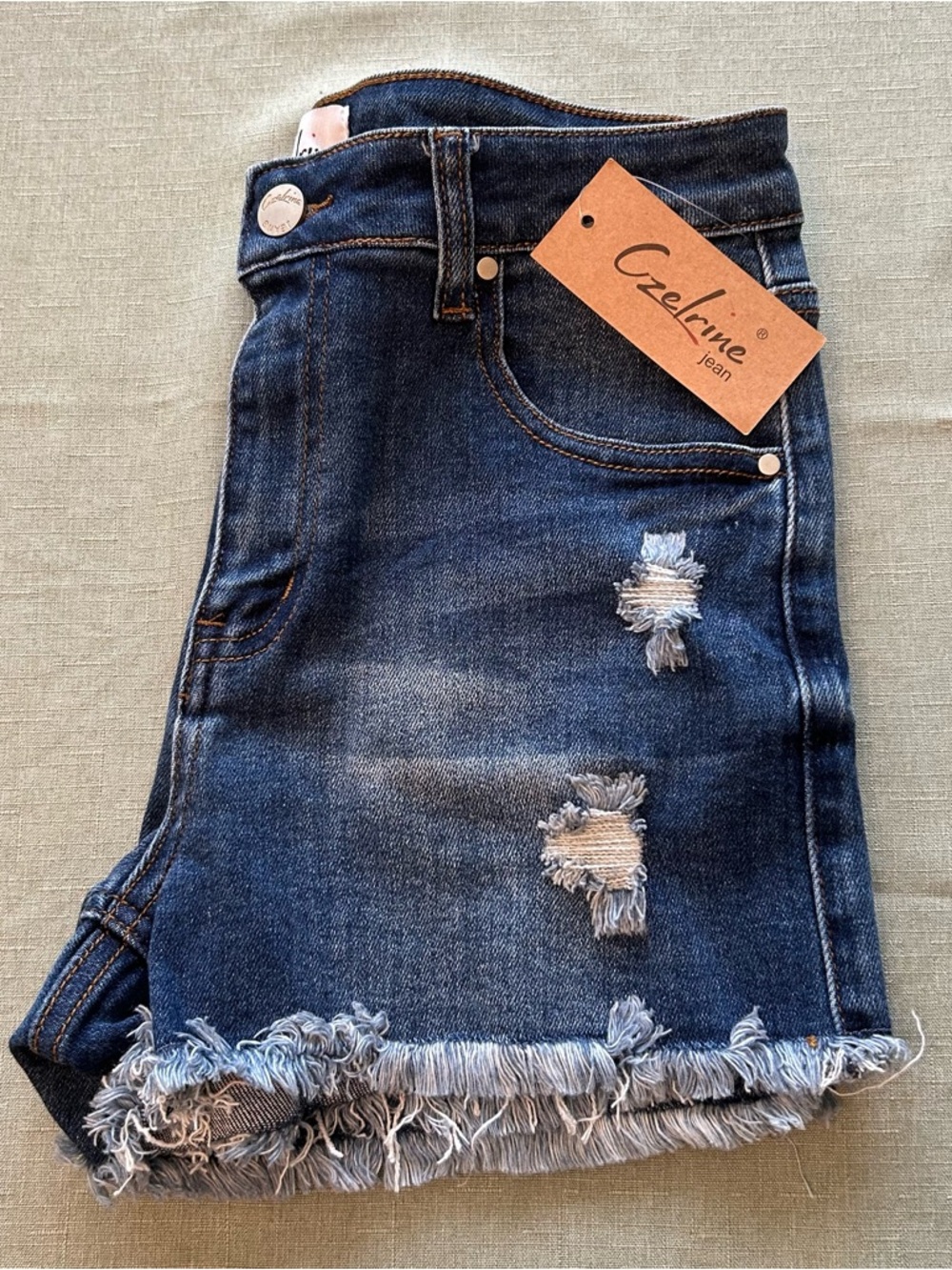 Czelrine Dark Blue Distressed Denim Jean Shorts